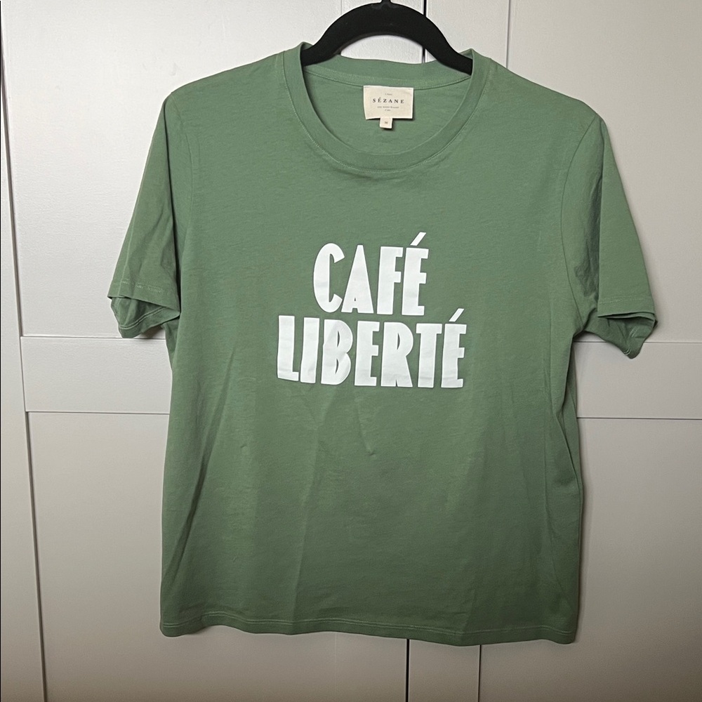 Sezane Green 'Café Liberté' Short Sleeve Tee size M